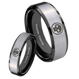 His Hers Skull Beveled Edges Brush Black 2 Tone Tungsten Mens Band Set