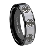 10mm Multiple Skull Beveled Brushed Silver Black Tungsten Mens Wedding Band