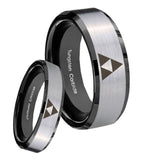 His Hers Zelda Triforce Beveled Brush Black 2 Tone Tungsten Mens Bands Ring Set