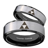 His Hers Zelda Triforce Beveled Brush Black 2 Tone Tungsten Mens Bands Ring Set