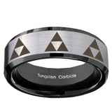 10mm Multiple Zelda Triforce Beveled Brushed Silver Black Tungsten Mens Ring