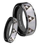 His Hers Multiple Zelda Triforce Beveled Brush Black 2 Tone Tungsten Rings Set