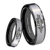 8MM Silver Black Bevel Edges Air Force Tungsten 2 Tone Laser Engraved Ring