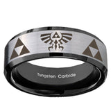 10mm Legend of Zelda Beveled Edges Brushed Silver Black Tungsten Engraved Ring