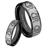 His Hers Multiple CTR Beveled Brush Black 2 Tone Tungsten Wedding Ring Set