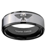 10mm Aquila Beveled Edges Brushed Silver Black Tungsten Carbide Mens Bands Ring