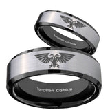 His Hers Aquila Beveled Edges Brush Black 2 Tone Tungsten Mens Promise Ring Set