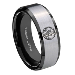 10mm U.S. Army Beveled Brushed Silver Black Tungsten Custom Mens Ring