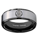 10mm U.S. Army Beveled Brushed Silver Black Tungsten Custom Mens Ring