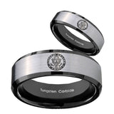 His Hers U.S. Army Beveled Brush Black 2 Tone Tungsten Mens Ring Set