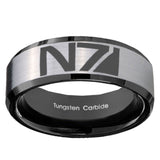 10mm N7 Design Beveled Brushed Silver Black Tungsten Custom Mens Ring
