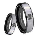 8mm Medical Alert Beveled Edges Brush Black 2 Tone Tungsten Men's Wedding Band