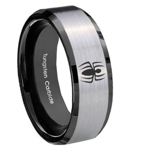 10mm Spiderman Beveled Edges Brushed Silver Black Tungsten Mens Wedding Band