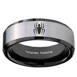 10mm Spiderman Beveled Edges Brushed Silver Black Tungsten Mens Wedding Band