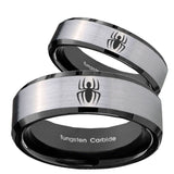 His Hers Spiderman Beveled Edges Brush Black 2 Tone Tungsten Rings Set