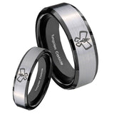 His Hers Monarch Beveled Edges Brush Black 2 Tone Tungsten Men's Ring Set