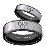 His Hers Monarch Beveled Edges Brush Black 2 Tone Tungsten Men's Ring Set