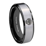 8mm Offspring Beveled Edges Brush Black 2 Tone Tungsten Carbide Mens Ring