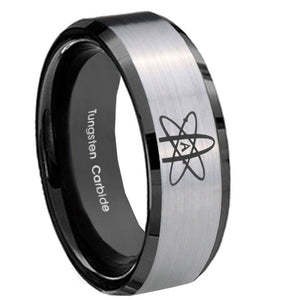 10mm American Atheist Beveled Edges Brushed Silver Black Tungsten Mens Ring