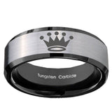 10mm Crown Beveled Edges Brushed Silver Black Tungsten Custom Ring for Men