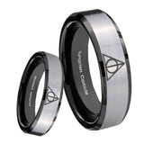 8mm Deathly Hallows Beveled Brush Black 2 Tone Tungsten Wedding Bands Ring