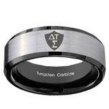 10mm Greek CTR Beveled Edges Brushed Silver Black Tungsten Men's Wedding Ring