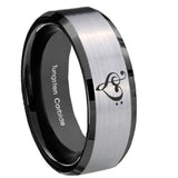 10mm Music & Heart Beveled Edges Brushed Silver Black Tungsten Men's Band Ring