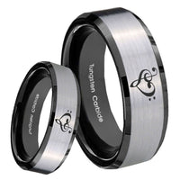 8mm Music & Heart Beveled Edges Brush Black 2 Tone Tungsten Men's Promise Rings