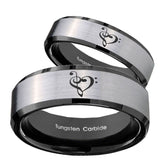 His Hers Music & Heart Beveled Brush Black 2 Tone Tungsten Mens Ring Set