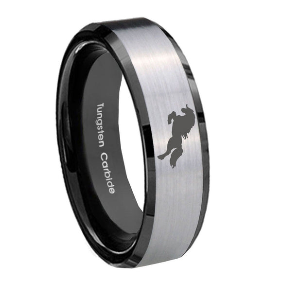 10mm Horse Beveled Edges Brushed Silver Black Tungsten Carbide Engagement Ring