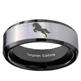10mm Horse Beveled Edges Brushed Silver Black Tungsten Carbide Engagement Ring
