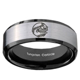 10mm Angry Baseball Beveled Brushed Silver Black Tungsten Wedding Band Mens