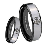 8mm Angry Baseball Beveled Edges Brush Black 2 Tone Tungsten Mens Bands Ring