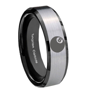 8mm 8 Ball Beveled Edges Brush Black 2 Tone Tungsten Carbide Mens Wedding Ring