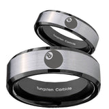 His Hers 8 Ball Beveled Edges Brush Black 2 Tone Tungsten Engagement Ring Set