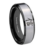 8mm Kanji Faith Beveled Edges Brush Black 2 Tone Tungsten Mens Engagement Ring