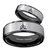 His Hers Klingon Beveled Edges Brush Black 2 Tone Tungsten Ring Set