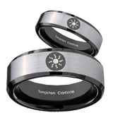 His Hers Magic The Gathering Beveled Brush Black 2 Tone Tungsten Mens Ring Set