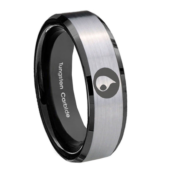 8mm Magic Gathering Beveled Brush Black 2 Tone Tungsten Wedding Engagement Ring