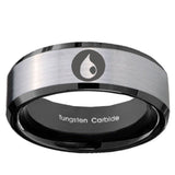 10mm Magic Gathering Beveled Brushed Silver Black Tungsten Mens Engagement Ring