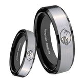 8mm Mario Boo Ghost Beveled Brush Black 2 Tone Tungsten Wedding Engraving Ring