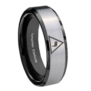 8mm Masonic Yod Beveled Edges Brush Black 2 Tone Tungsten Men's Promise Rings