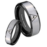 His Hers Masonic Yod Beveled Brush Black 2 Tone Tungsten Wedding Ring Set