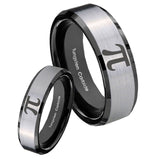 His Hers Math Pi Beveled Brush Black 2 Tone Tungsten Mens Ring Personalized Set