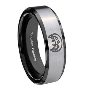 8mm Metroid Beveled Edges Brush Black 2 Tone Tungsten Carbide Engraved Ring