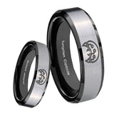 8mm Metroid Beveled Edges Brush Black 2 Tone Tungsten Carbide Engraved Ring