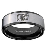 10mm Mountain Dew Beveled Edges Brushed Silver Black Tungsten Bands Ring