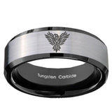10mm Phoenix Beveled Edges Brushed Silver Black Tungsten Men's Promise Rings