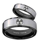 His Hers Radiation Beveled Brush Black 2 Tone Tungsten Custom Ring for Men Set