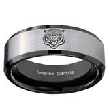 10mm Lion Beveled Brushed Silver Black Tungsten Custom Mens Ring